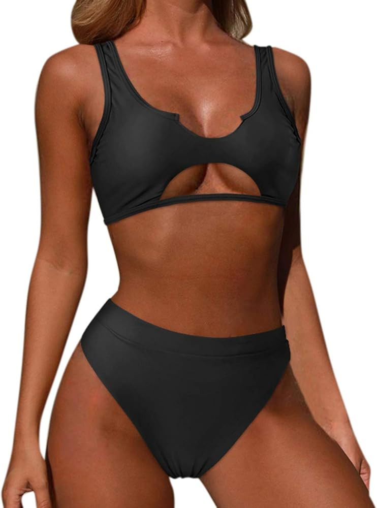 OMKAGI Women Halter Fashion Sexy Swimwear 2 Pieces Swimsuit Bikini Set with Small Strap | Amazon (US)