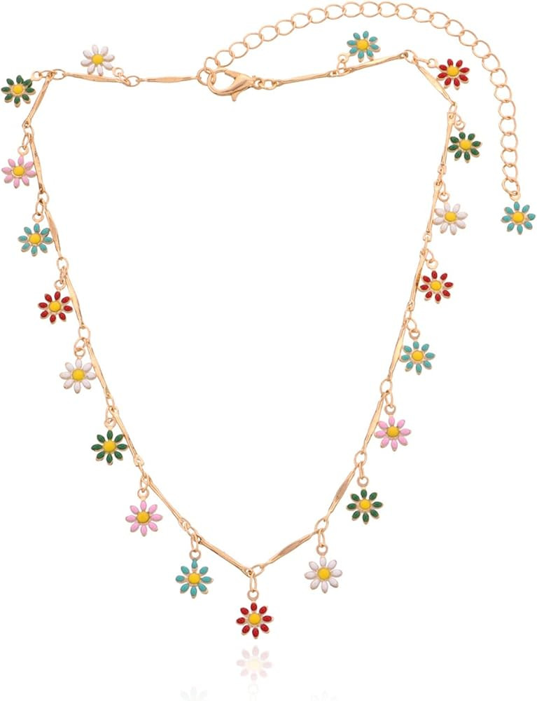 Frodete Colorful Flower Choker Necklace Enamel Daisy Choker for Teen Girls Dainty Fashion Necklac... | Amazon (US)
