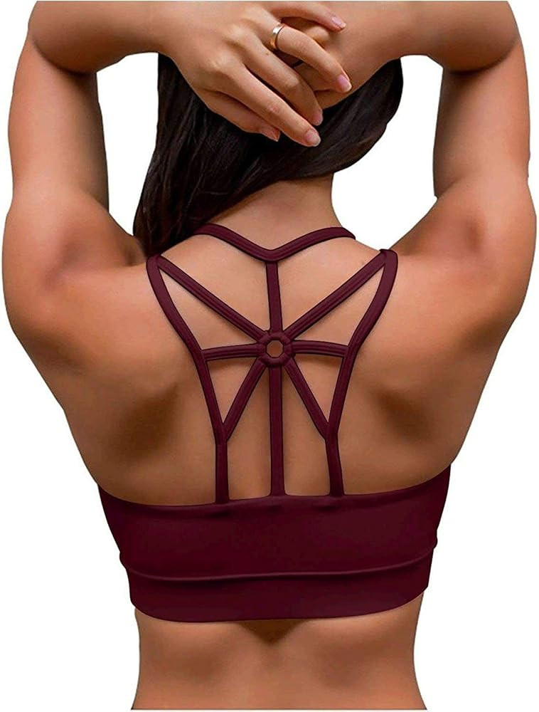 YIANNA Sports Bras for Women Cross Back Padded Sports Bra Medium Support Workout Running Yoga Bra | Amazon (US)