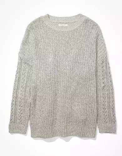 AE Oversized Pointelle Sleeve Crew Neck Sweater | American Eagle Outfitters (US & CA)