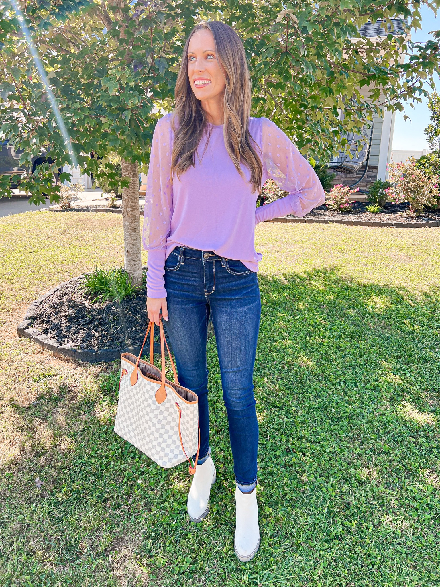 Fall fashion💜

This outfit is great for a casual day, lunch date, family day and so much more

Jeans - size 6
Top- size small 
Shoes - TTS

Amazon fashion , Amazon shirt , purple shirt , sheer top , jeans , jeggings , purse , white checkered bag , dolce vita, booties 

#LTKfindsunder50 #LTKstyletip #LTKfindsunder100