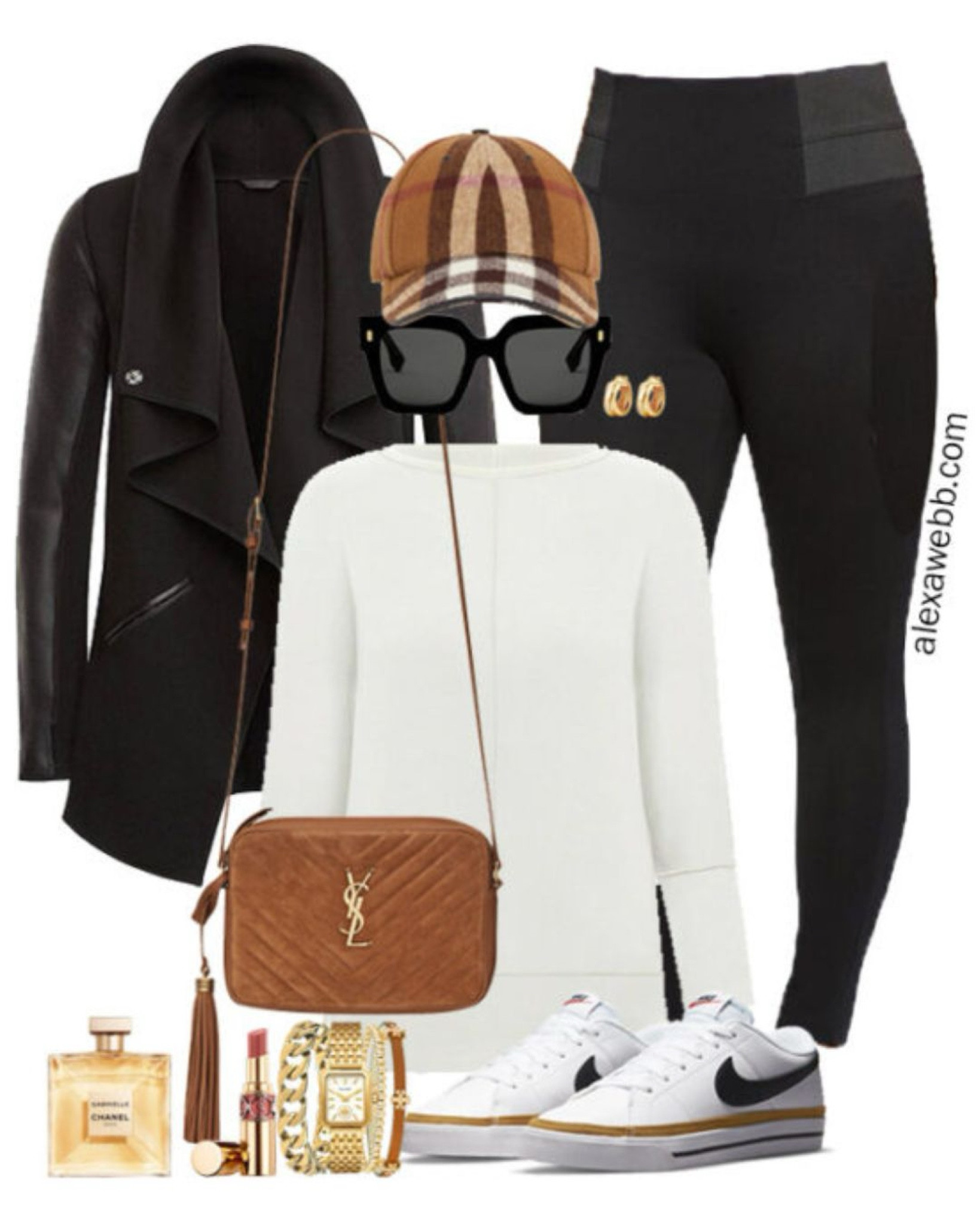 Plus Size Black Leggings Outfits - A plus size fall outfit with ponte leggings, tunic top, draped jacket, and Nike sneakers by Alexa Webb.

#LTKPlusSize #LTKStyleTip #LTKSeasonal