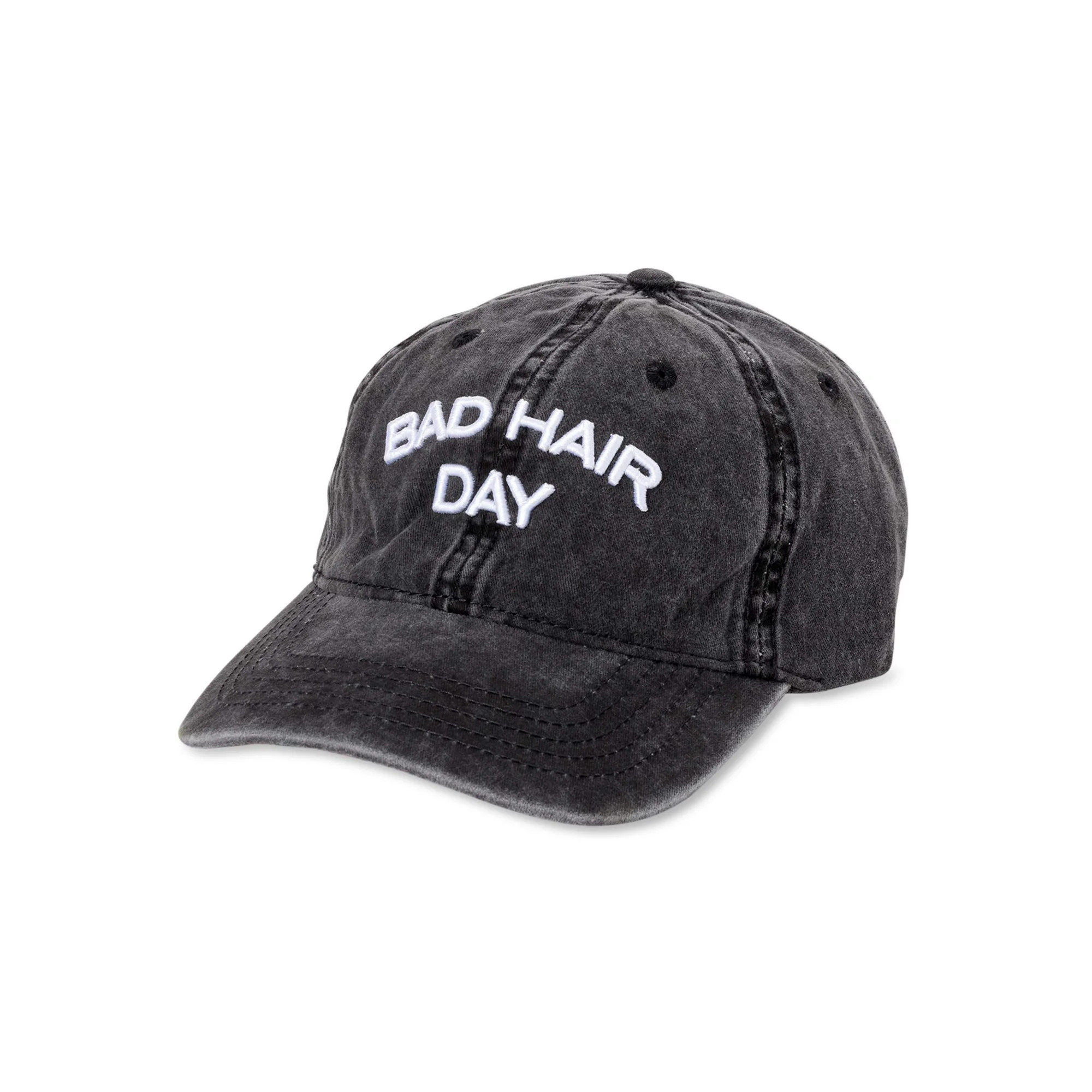 Time and Tru Women's Washed Cotton Twill Embroidered Bad Hair Day Baseball Hat Black Soot | Walmart (US)