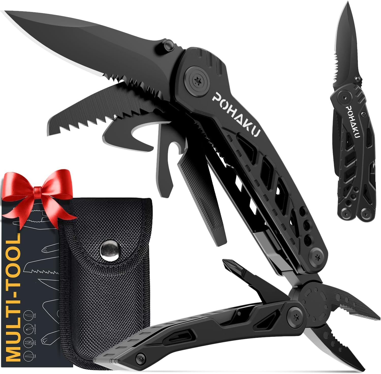 Pohaku Multitool Knife, Pohaku 13 in 1 Pocket Multitool, Multi Tool with 3" Large Blade, Safety L... | Amazon (US)