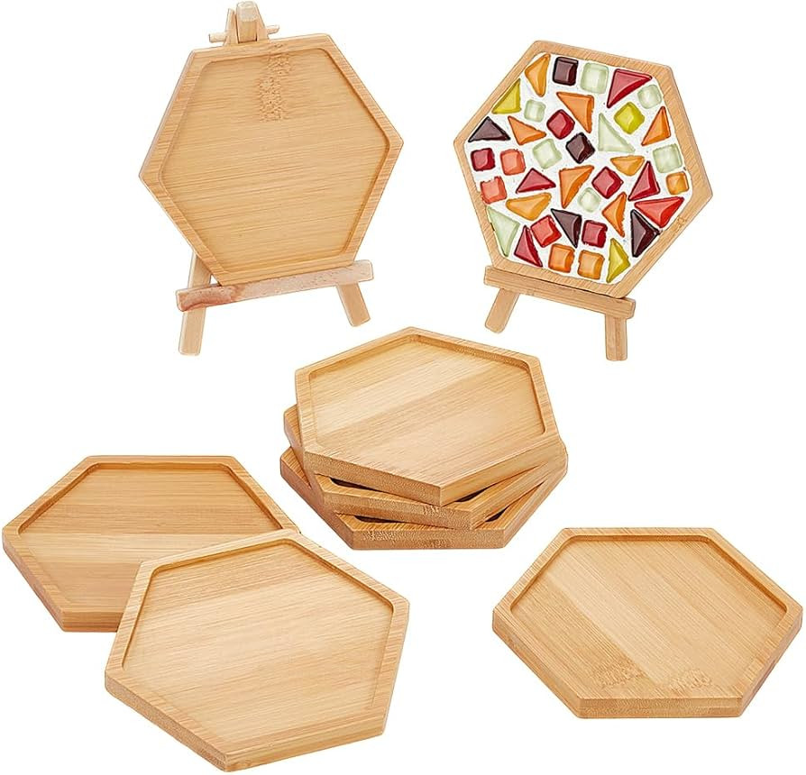 WEBEEDY 8 Pcs Hexagon Bamboo Coasters, DIY Mosaic Base Trays, Wood Fruit Dish, 4.1Inch | Amazon (US)