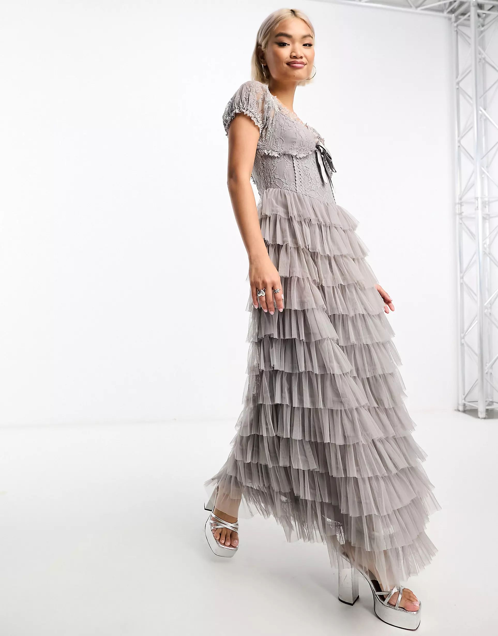 Amy Jane London Sofia tulle maxi dress in grey | ASOS | ASOS (Global)
