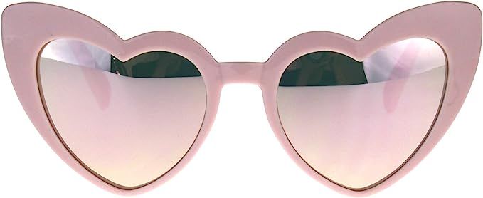 Womens Heart Shape Color Mirror Cat Eye Plastic Groovy Sunglasses | Amazon (US)