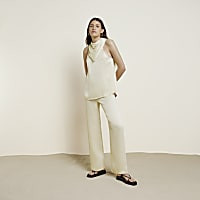 Beige split front wide leg trousers | River Island (UK & IE)