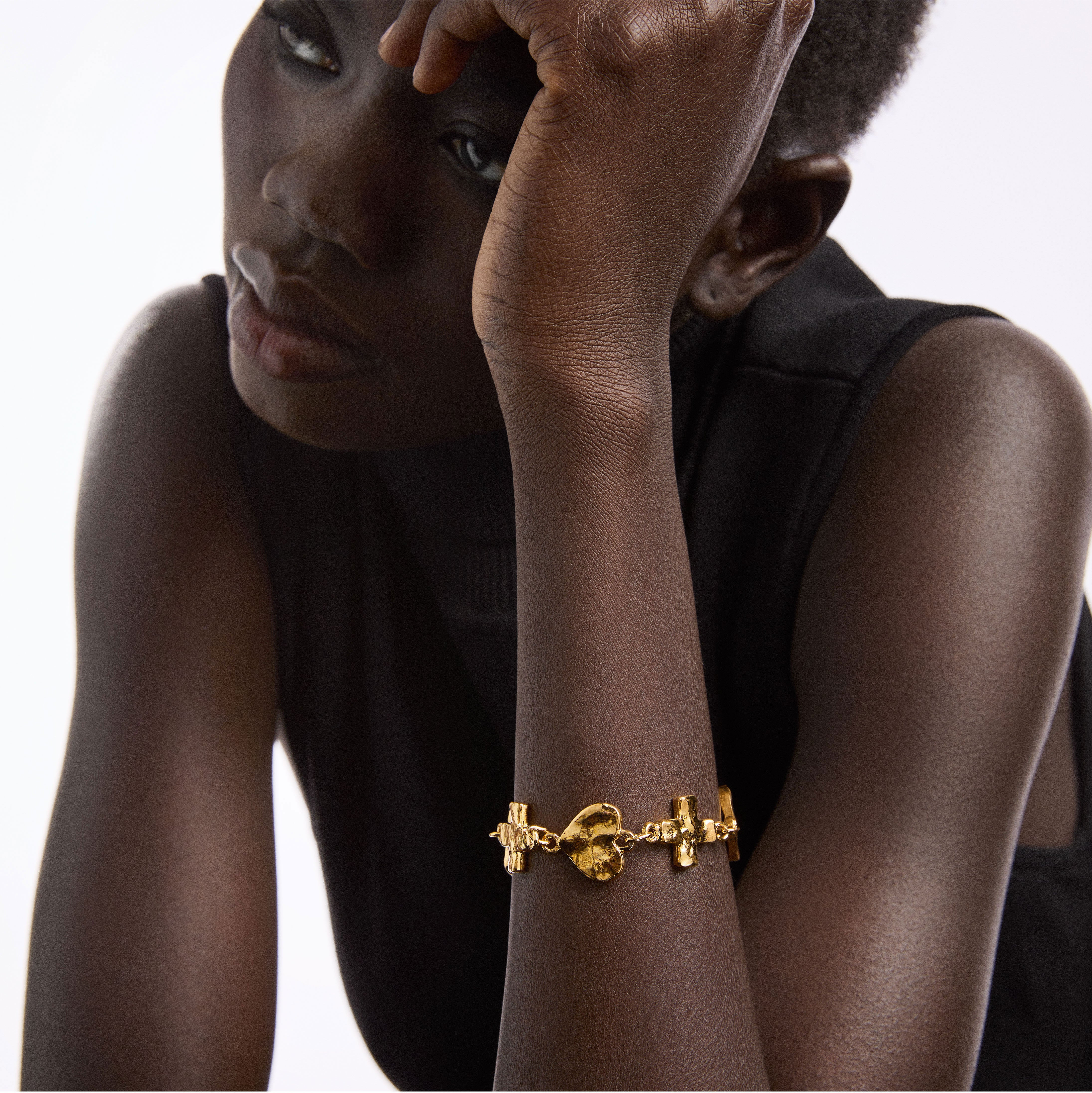 1990s Vintage Hammered Heart & Cross Bracelet | Susan Caplan