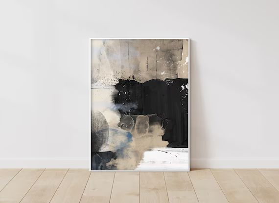 Black Beige Abstract Print, Modern Home Decor, Living Room Wall Art, Abstract Art Printable, Blac... | Etsy (US)
