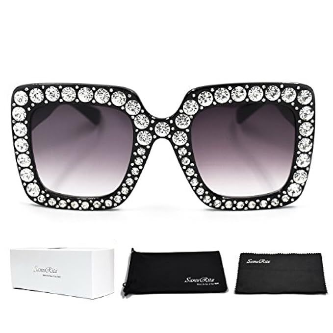 SamuRita Elton Square Diamond Rhinestone Sunglasses Novelty Oversized Celebrity Shades | Amazon (US)