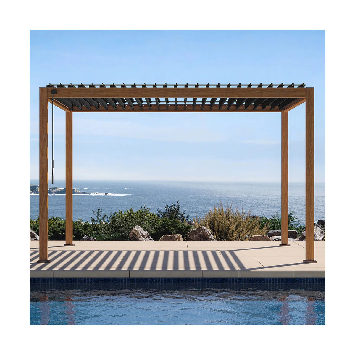 111S Takasho Wood Grain Aluminum Pergola with Adjustable Rainproof Louver | Wayfair North America