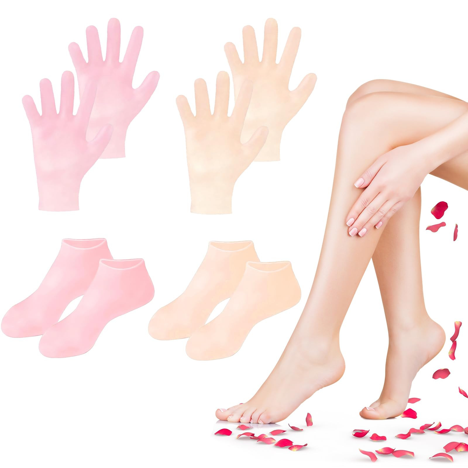 4 Pairs Silicone Socks Gloves Set for Dry Cracked Feet and Hands, Silicone Foot Socks for Women, ... | Amazon (US)