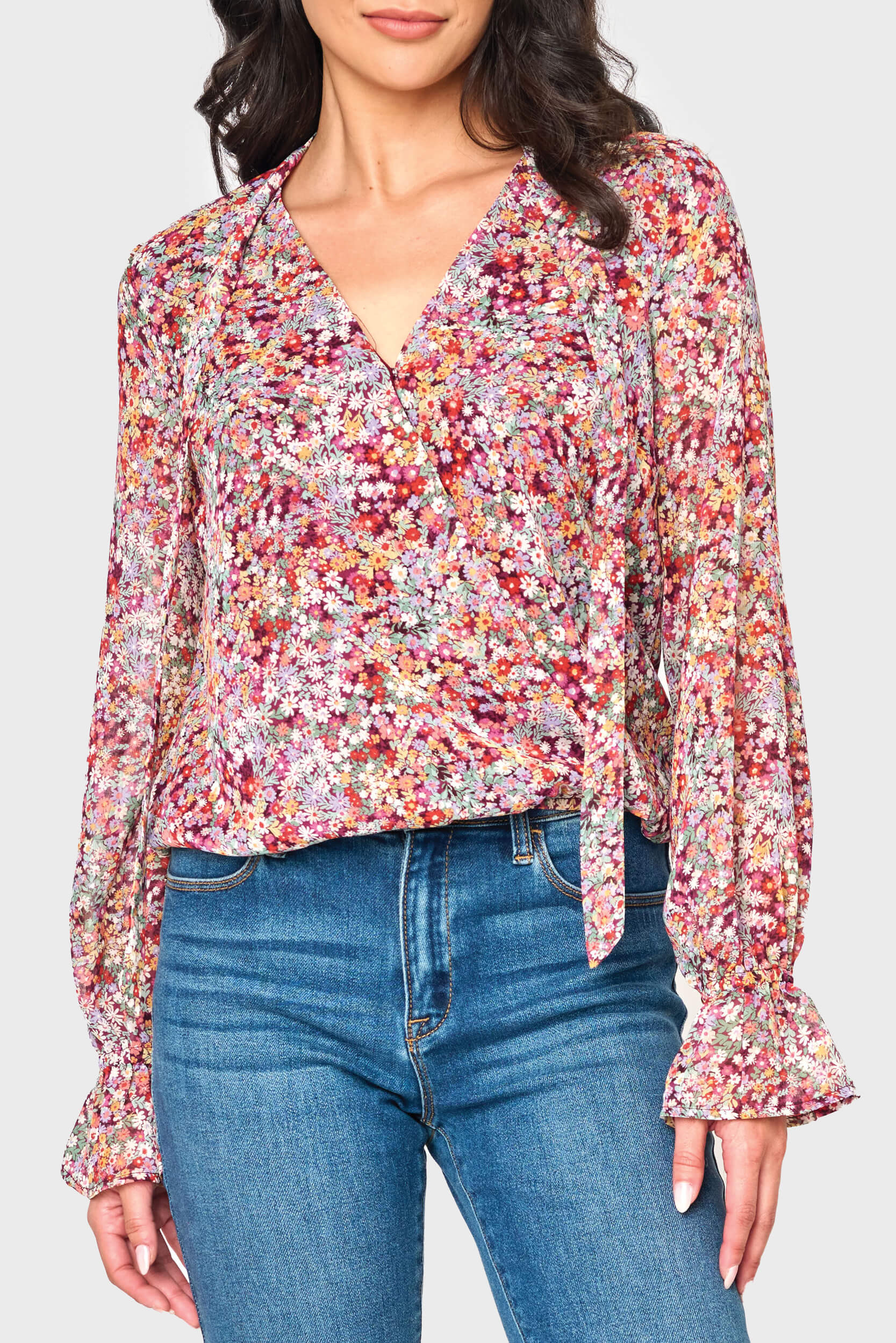 Long Sleeve Surplice Blouse With Ruffle Sleeve | Gibson