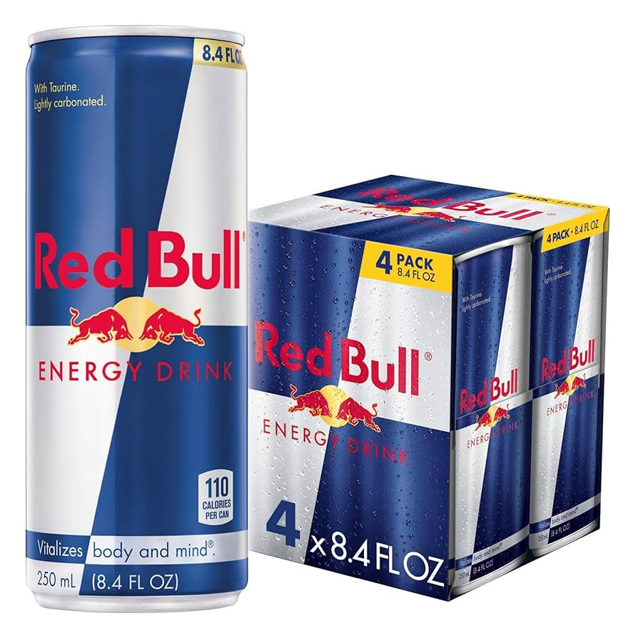 Red Bull Energy Drink with 80mg Caffeine plus Taurine & B Vitamins, 8.4 Fl Oz, Pack of 4 Cans | Amazon (US)