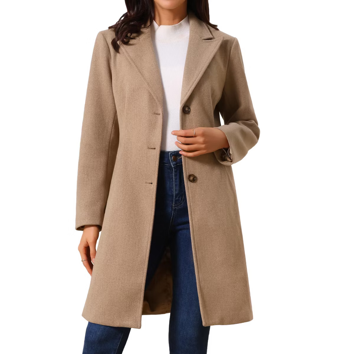 Seta T Women's Single-Breasted Notched Lapel Fully Lined Winter Peacoat Brown Medium | Target