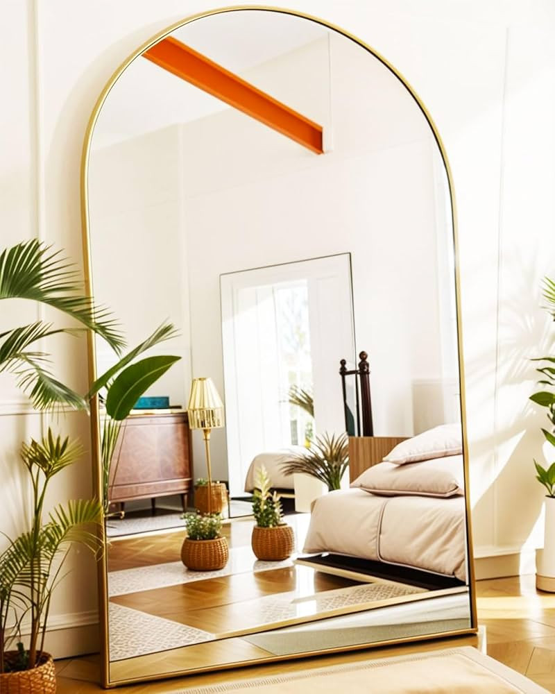 Full Length Floor Mirror - 82x42 Inches Oversized Arched Wall Mirror, Gold Standing Mirror for Be... | Amazon (US)