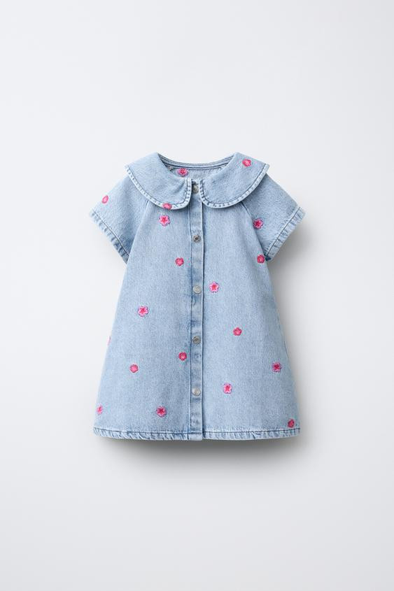 EMBROIDERED FLORAL DENIM DRESS | Zara US