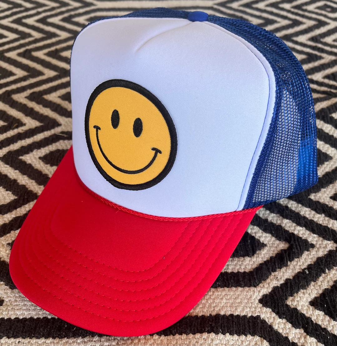 Smiley Face Trucker Hat, Smiley Face Hat, 4th of July, Trucker a hat, Memorial Day, | Etsy (US)