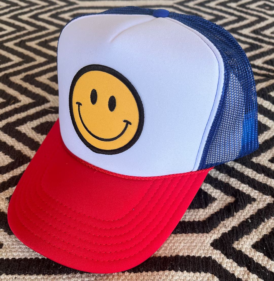 Smiley Face Trucker Hat, Smiley Face Hat, 4th of July, Trucker a hat, Memorial Day, | Etsy (US)