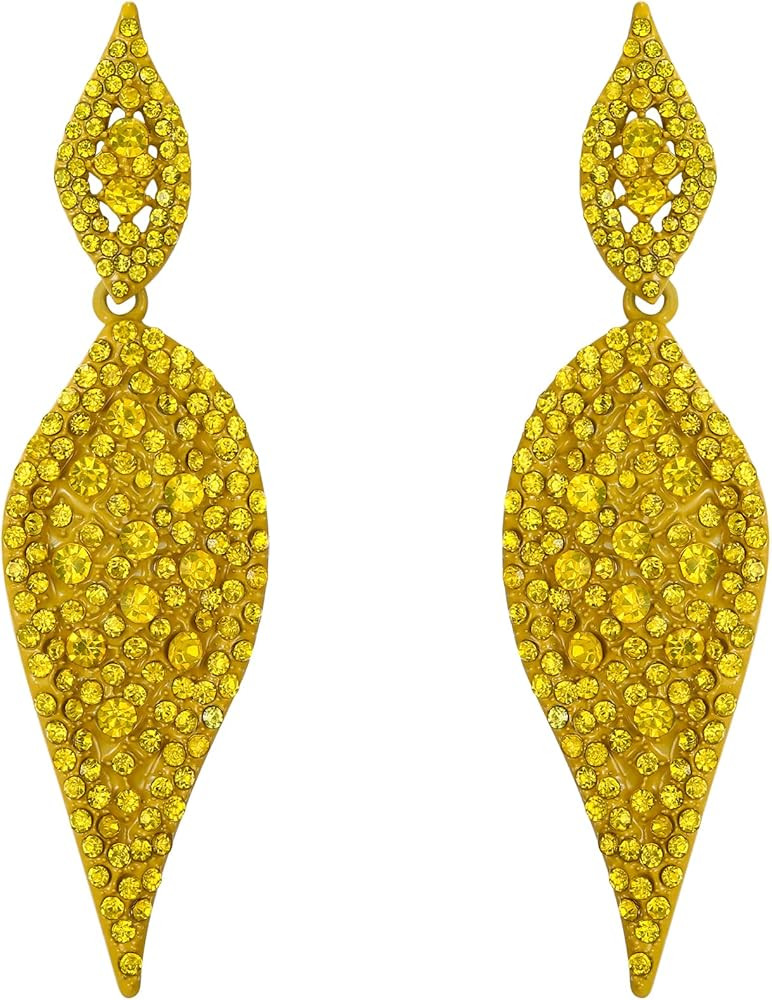 EVER FAITH 2 Leaf Round Full Crystal Art Deco Bridal Pierced Dangle Chandelier Earrings for Women | Amazon (US)