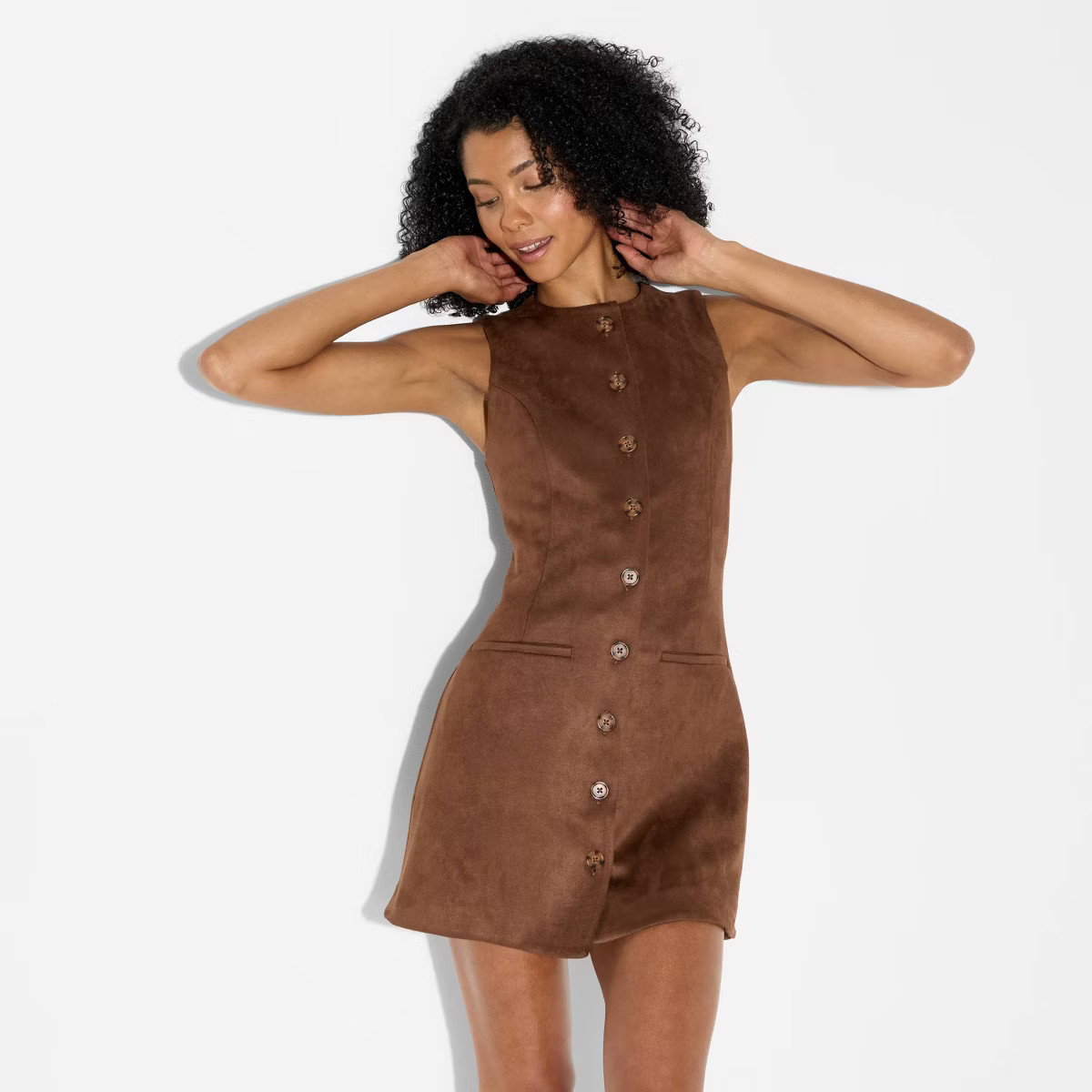 Women's Faux Suede Button-Front Mini A-Line Dress - Wild Fable™ Brown | Target