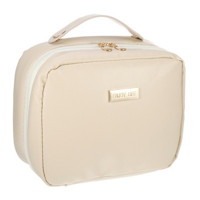 Unique Bargains Large Capacity PU Leather Cosmetic Bag 1 Pc Beige | Target
