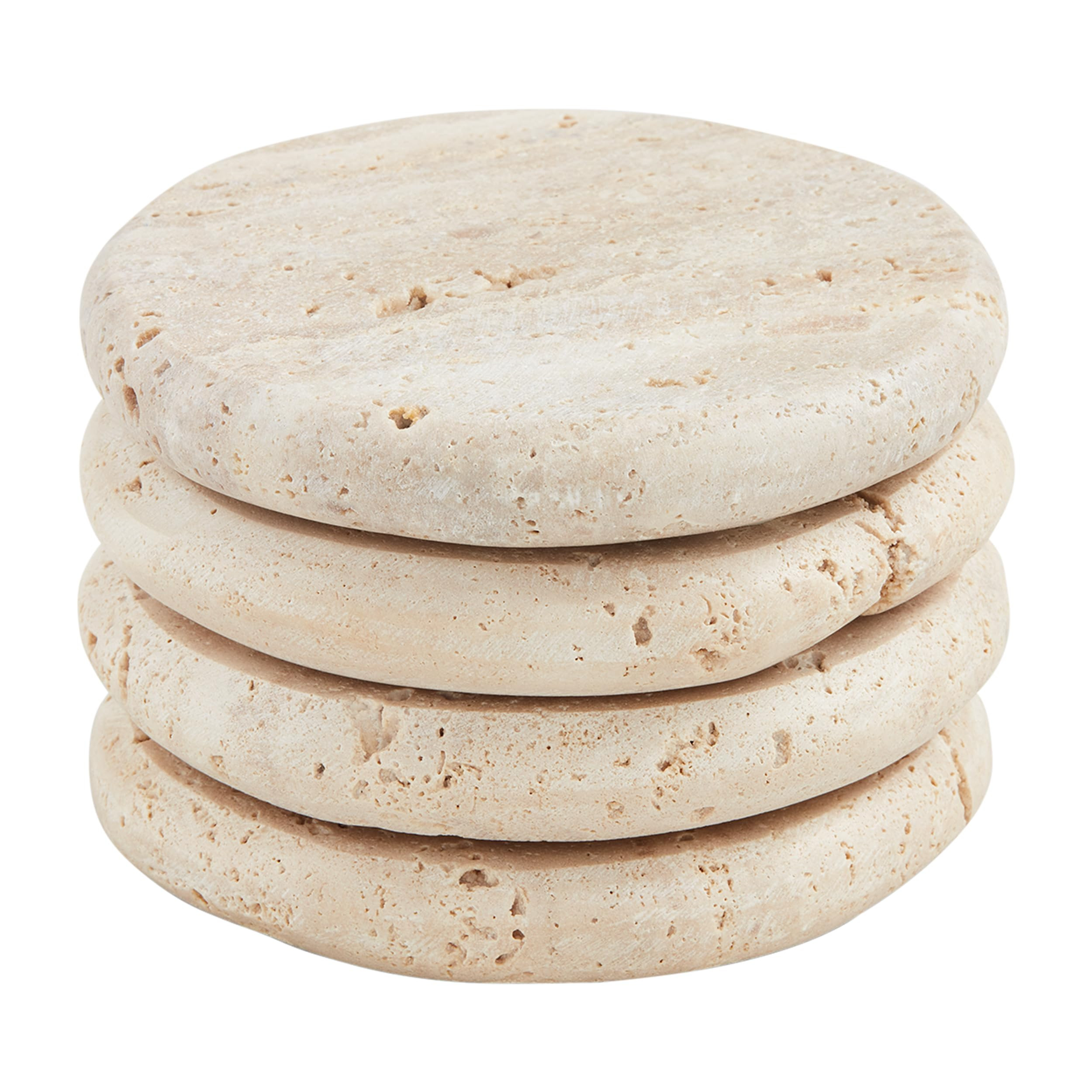 Mud Pie Cream Travertine Coasters, 4" dia, GRAY | Amazon (US)