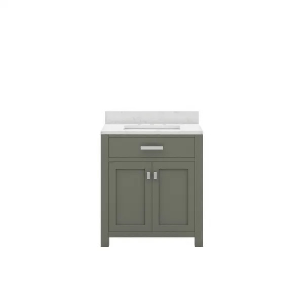 Madison 30 in. W x 21.5 in. D x 34 in. H Single Sink Bath Vanity in Glacial Green with Carrara Wh... | The Home Depot