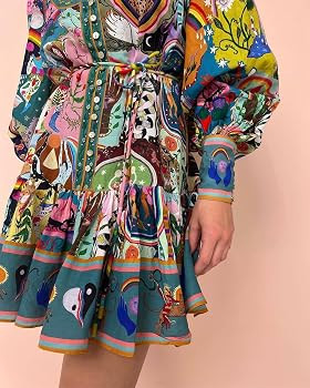 Women's Long Puff Sleeve A-Line Loose Button Sexy Nightclub Party Blouse Dress Baroque (Style A M... | Amazon (US)