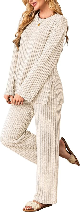 Womens Sets 2 Piece Outfits Matching Lounge Set Cozy Knit Pajamas Oversized Loungewear Fall Winte... | Amazon (US)