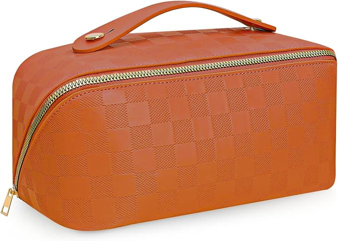 BOBOBOX Travel Checkered Cosmetic Bags PU Leather Waterproof Makeup Bag Portable with Handle and ... | Amazon (US)