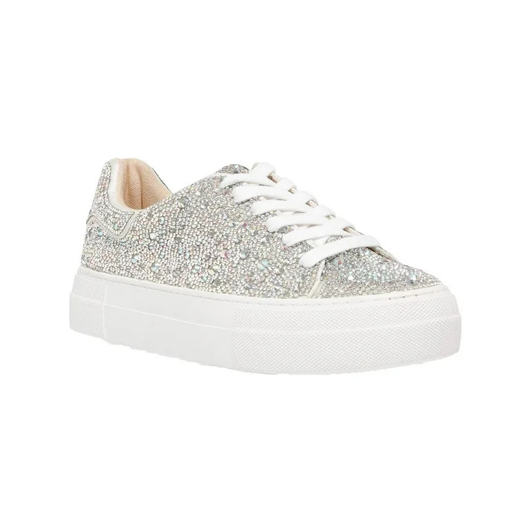 Betsey Johnson Womens Sidny Rhinestone Trainers Lace-Up Shoes | Walmart (US)