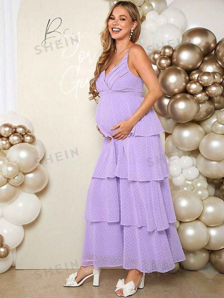 SHEIN Maternity Elegant & Romantic Gender Reveal Party Spaghetti Strap Dress | SHEIN