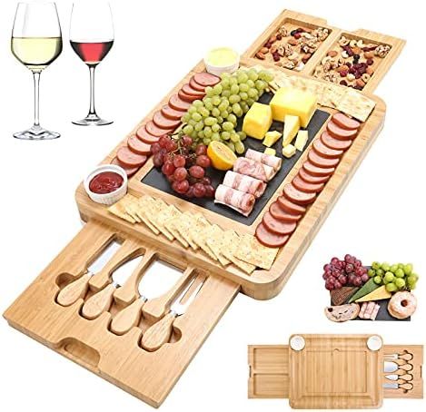 MOSONIC Charcuterie Board Set - Large Bamboo Cheese Board and Knife Set, Meat Charcuttery Platter... | Amazon (US)
