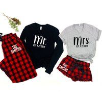 Mr & Mrs Holiday Pajamas, Christmas Couple Matching Pajamas | Etsy (US)