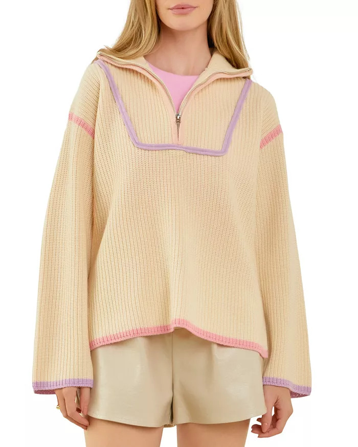 Contrast Trim Quarter Zip Sweater | Bloomingdale's (US)