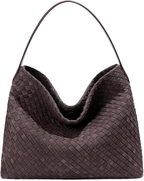 Woven Suede Tote Bag for Women Faux Suede Hobo Bag Slouchy Shoulder Bag Soft Woven Handbag | Amazon (US)