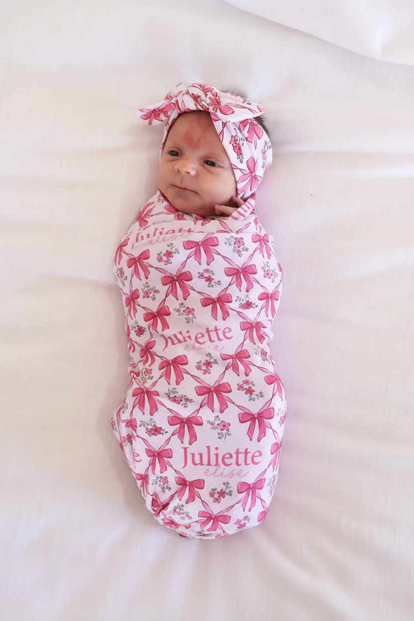 Bow Besties Personalized Swaddle Blanket | Caden Lane