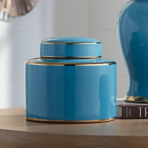 Nirvana Shiny Turquoise Porcelain Round Jar with Lid | Lamps Plus