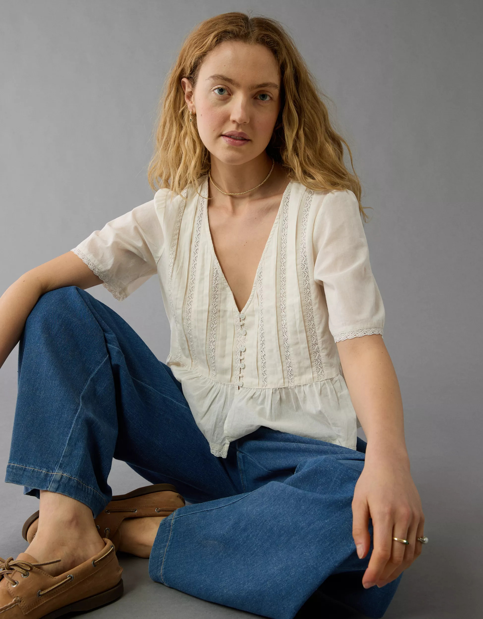 AE V-Neck Lace Blouse | American Eagle Outfitters (US & CA)