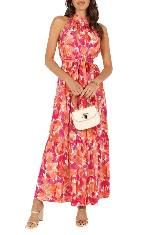 Petal & Pup Caroline Floral Mock Neck Maxi Dress in Red Orange at Nordstrom, Size Large | Nordstrom
