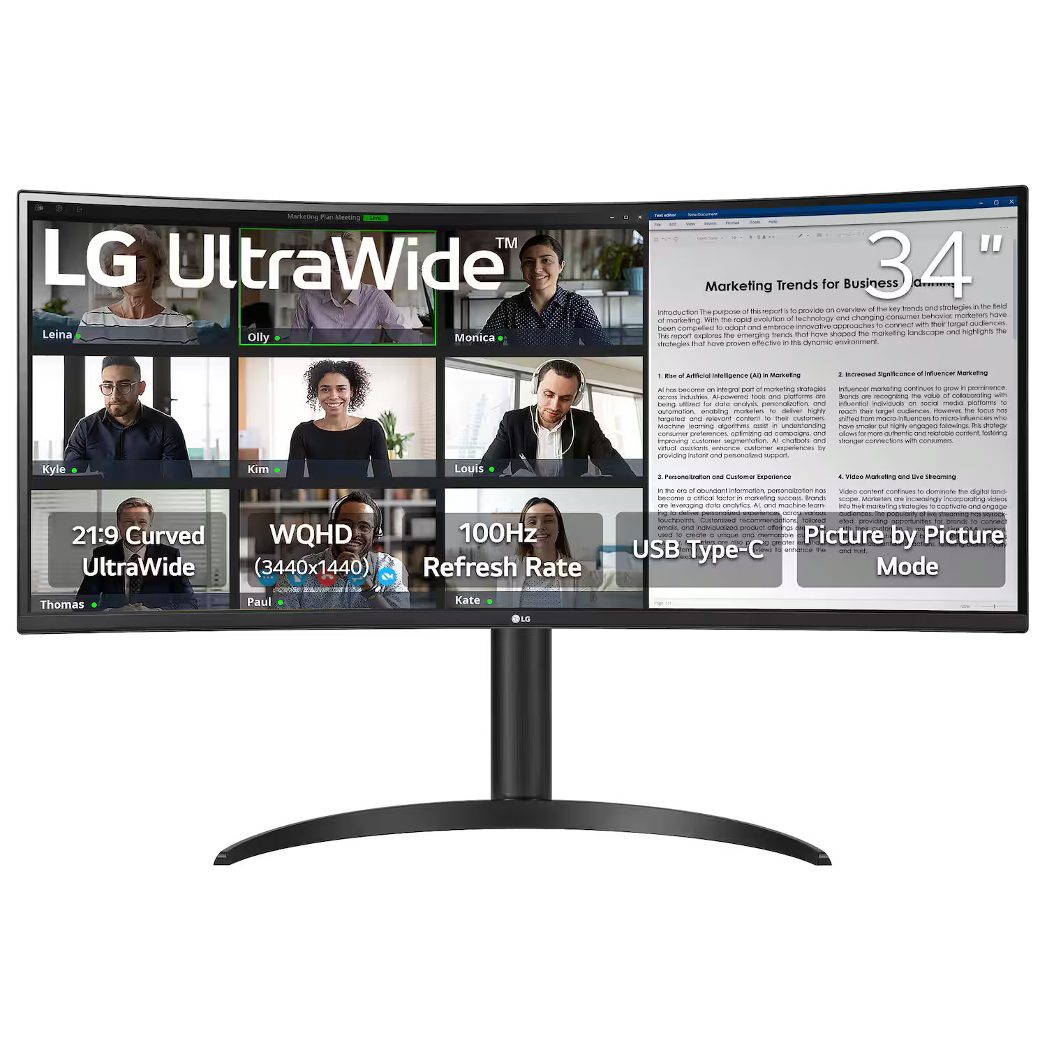 LG - UltraWide 34"" VA Curved WQHD 100Hz Monitor with HDR 10 (HDMI, DisplayPort, USB-C) - Black | Best Buy U.S.