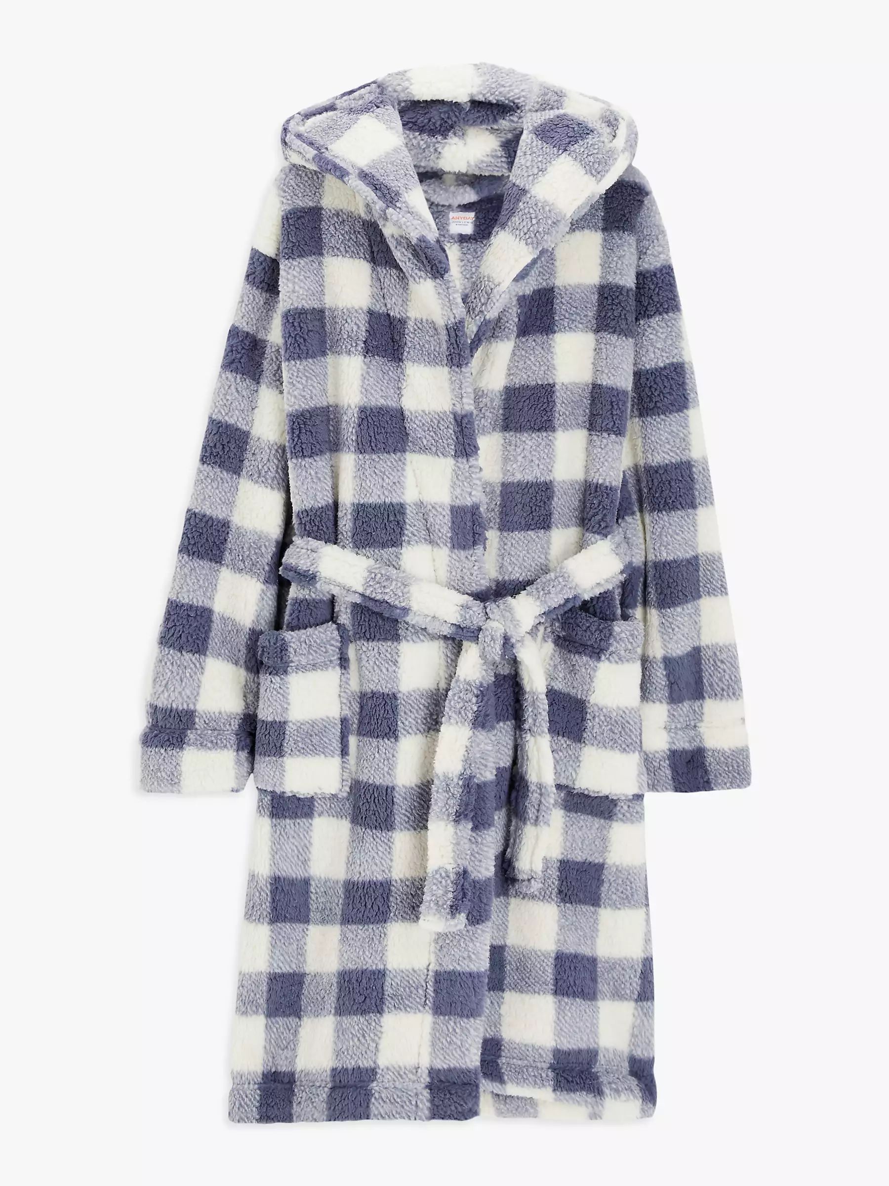 John Lewis ANYDAY Borg Check Print Dressing Gown, Blue | John Lewis (UK)