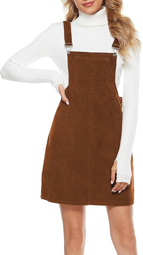 Tanming Women's Corduroy A Line Cute Jumper Pinafore Bib Overall Mini Dress Skirt | Amazon (US)