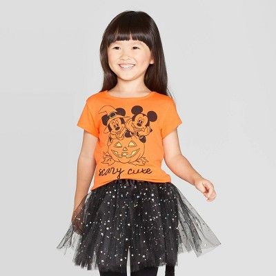 Toddler Girls' Mickey Mouse Scary Cute Halloween Short Sleeve T-Shirt - Orange | Target