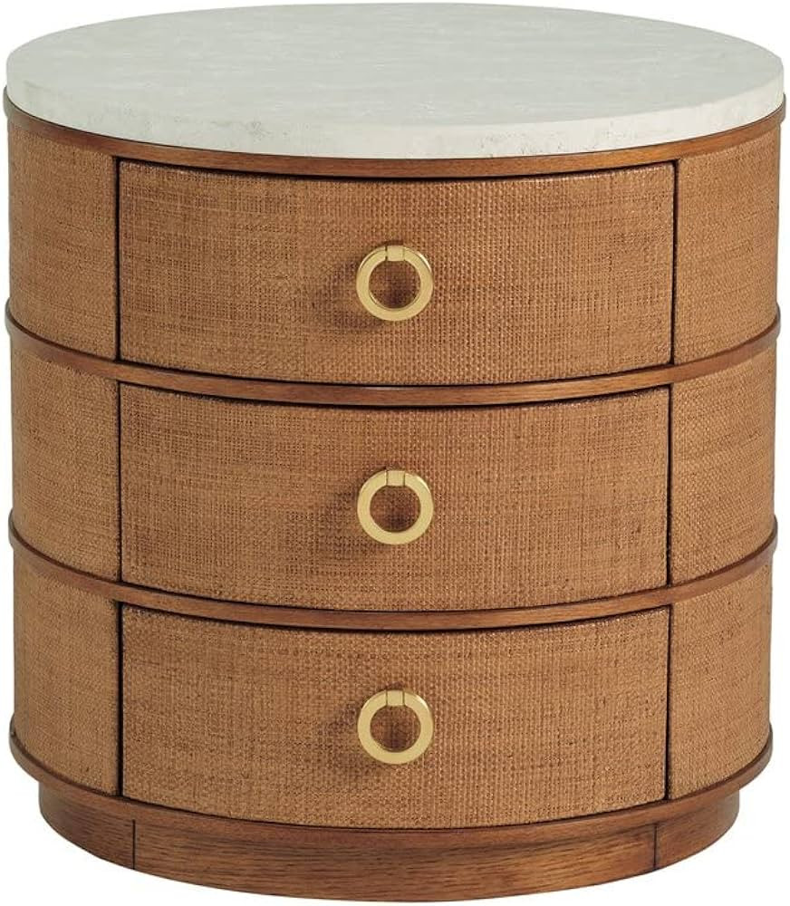 Tommy Bahama Home Banning 24.25" Round Raffia Marble Lamp Table in Brown | Amazon (US)