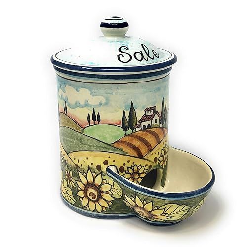 CERAMICHE D'ARTE PARRINI- Italian Ceramic Jar Salt Holder Decorated Sunflower Landscape Hand Pain... | Amazon (US)
