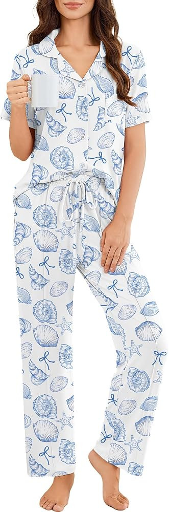 Ekouaer Pajamas for Women Set Button Up Short Sleeve Pjs Sets With Pockets     Soft Womens Sleepw... | Amazon (US)