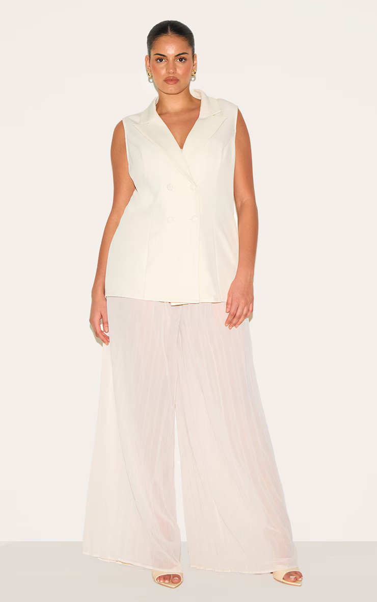 Plus Almond Vest Overlay Chiffon Jumpsuit | PrettyLittleThing US